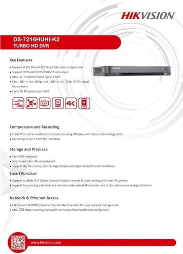 DVR POC 72series 16CH 2 HDD 8MP/5MP/4MP DS-7216HUH...