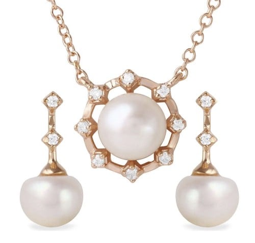 طقم من الفضة عيار 925 مطلي بالذهب الوردي