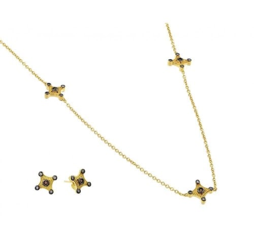 طقم من الفضة عيار 925 مطلي بالذهب