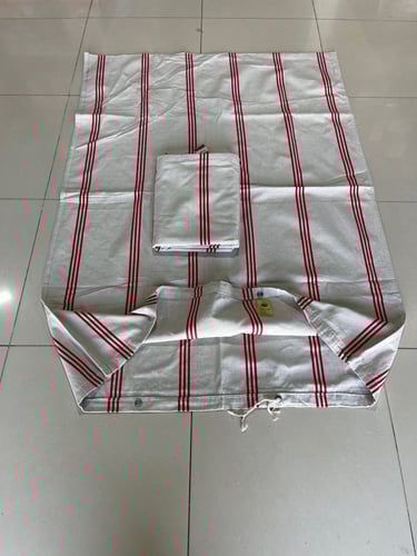 كيس عفش قماش مخطط مع عقدة ربط