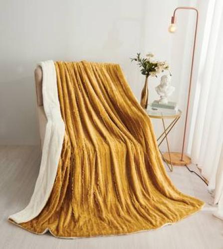 بطانية خطوط الأرض مزدوج خردلي - مفرشي