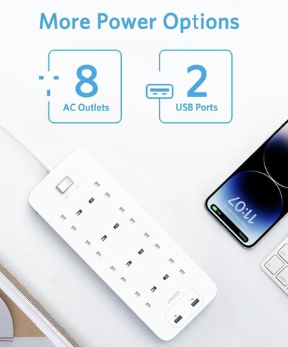 انكر - توصيلة بـ8 منافذ طاقة مع منفذين USB-A بطول...