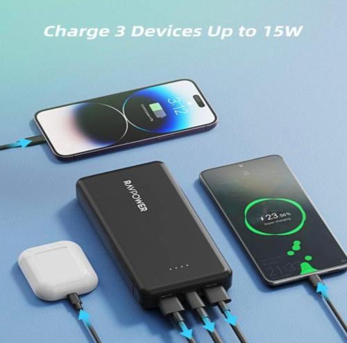 بطارية راف باور بايونير 20000 ملي امبير بقوة 15 واط بمنفذين USB ومنفذ تايب سي ومنفذ مايكرو- pb 1216