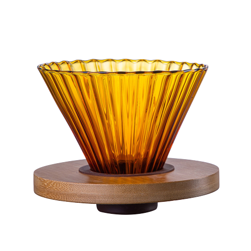 قمع V60 قزاز بقاعدة خشبية كهرماني 02