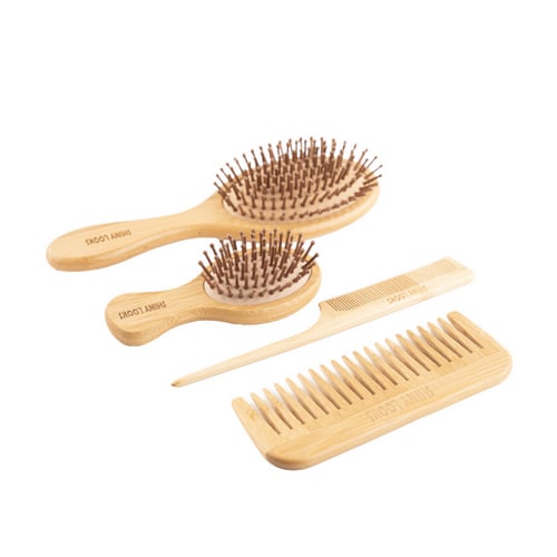 مجموعة فرش الشعر من خشب البامبو شايني لوكس - 4 قطع