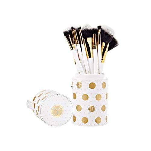 مجموعة فرش مكياج أبيض منقط من بي اتش - 11 فرشاة