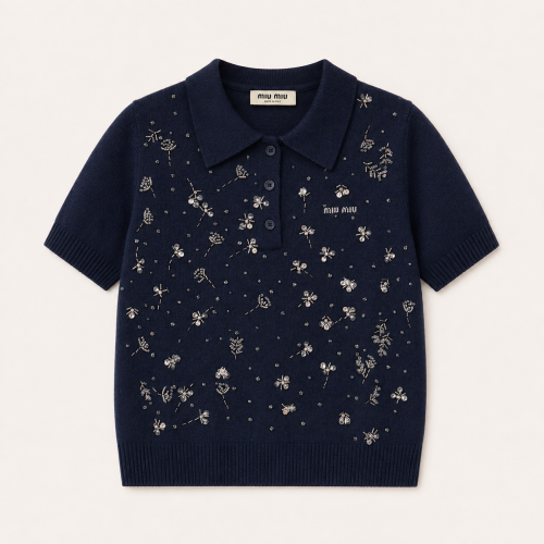 Miumiu embellished polo size s-m تسليم فوري