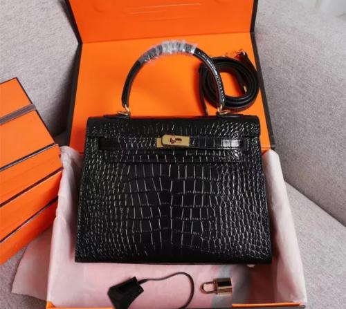 Hermes black kelly 25cm