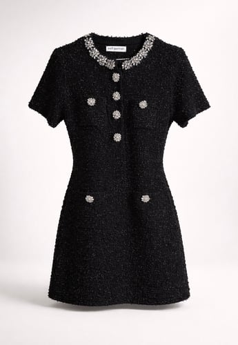 Self portrait black crytsal short dress size L تسل...