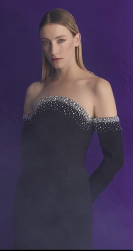 فستان اسود كرستال تسليم فوري