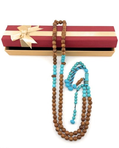 سبحة خشب جوز الكوك المطعم بالفيروز