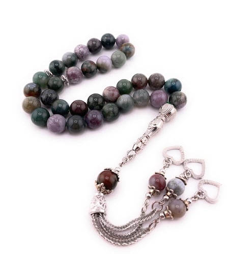 سبحة حجر العقيق الشجري (Moss Agate)