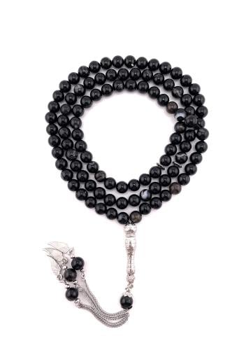 مسبحة حجر العقيق الاسود(Black Agate )