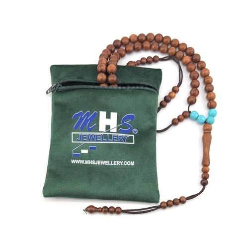 سبحة خشب جوز الكوك مطعمة بالفيروز (8 ملم بلون بني...