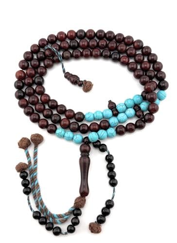 سبحة خشب جوز الكوك العودي الطبيعي المرصع باحجار ال...