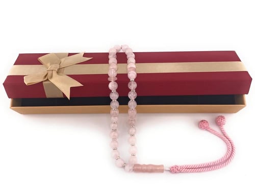 سبحة حجر الكوارتز الوردي (Rose Quartz)