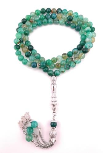 سبحة حجر العقيق الأخضر المشجر ( Green Agate stone...