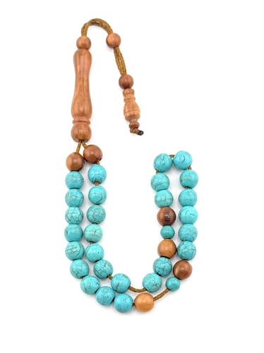 سبحة خشب جوز الكوك الطبيعي المطعم بالفيروز (8 ملم...