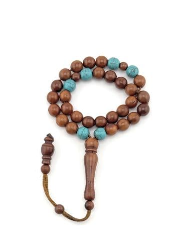 سبحة خشب جوز الكوك الطبيعي المطعم بالفيروز بتمليكة...