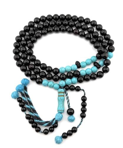 سبحة خشب جوز الكوك الأسود الطبيعي المرصع بالفيروز...