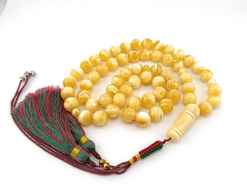 سبحة الكهرمان الكالينقرادي طبيعي 100% خراطة يدوية