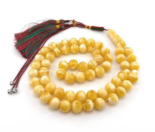 سبحة الكهرمان الكالينقرادي طبيعي 100% خراطة يدوية