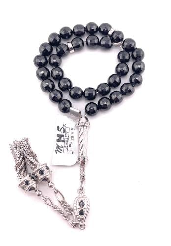 سبحة حجر الزركون الاسود