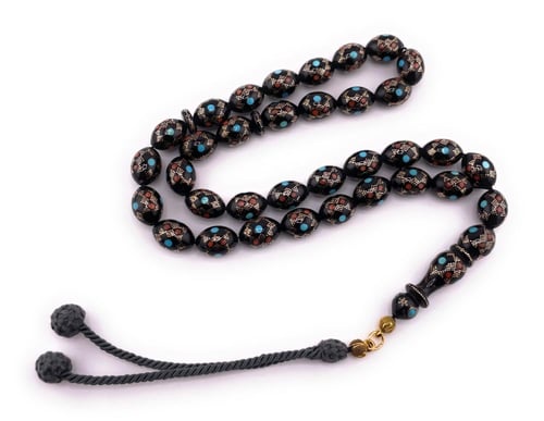 سبحة المرجان الأسود بالذهب عيار 18 مزينة بحجر الفي...