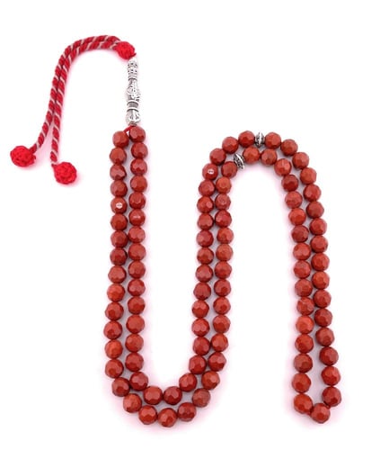 سبحة حجر الجاسبر الاحمر الكريستال