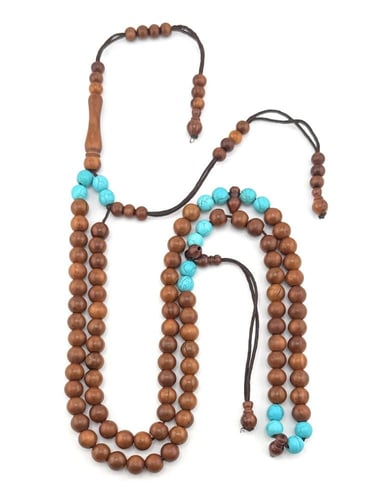 سبحة خشب جوز الكوك مطعمة بالفيروز (8 ملم بلون بني...