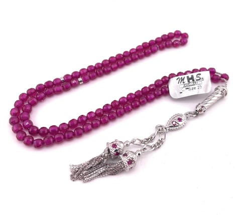 سبحة حجر الزركون الوردي