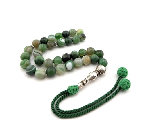 سبحة حجر العقيق الاخضر المطفي