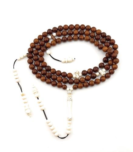 سبحة خشب جوز الكوك الطبيعي المطعمة بالفضة والعاج