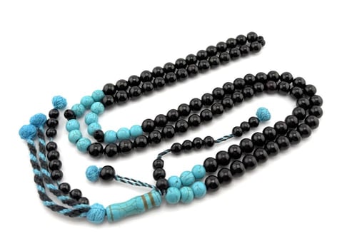 سبحة خشب جوز الكوك الأسود الطبيعي المرصع بالفيروز...