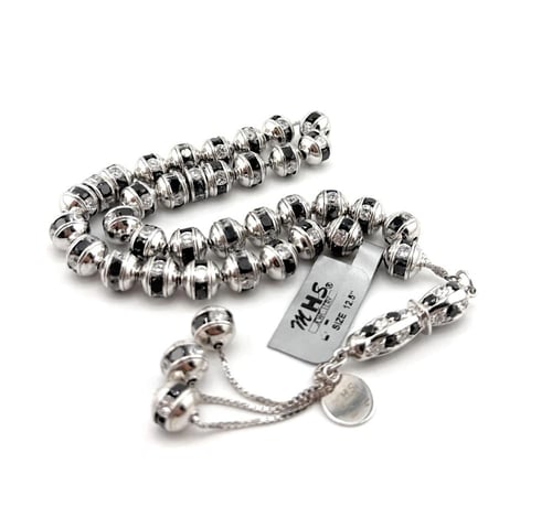 سبحة الفضة المرصعة بالزركون الابيض و الاسود