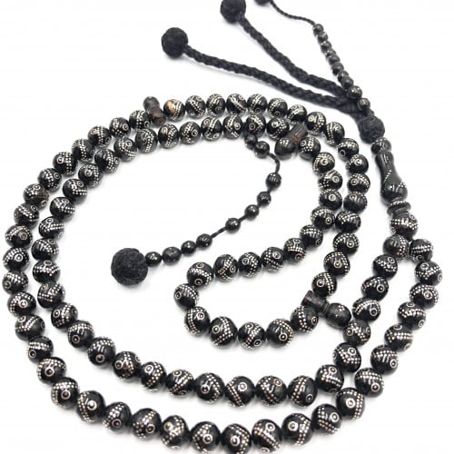 سبحة يسر مطعّم بالفضة مع عداد تسبيح