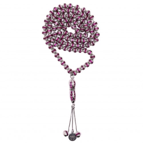 سبحة فضة مرصعة بأحجار زركون وردي غامق