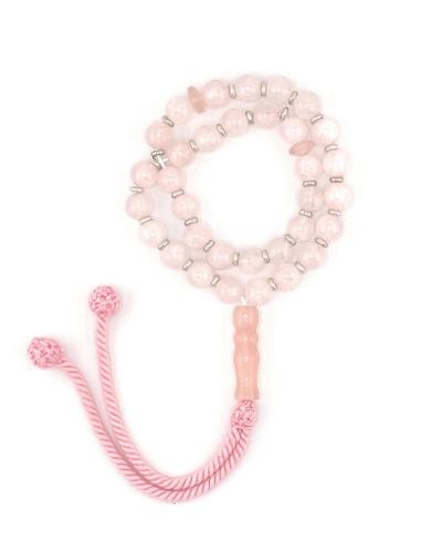 سبحة حجر الكوارتز الوردي (Rose Quartz)