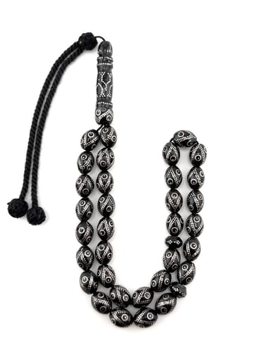 سبحة المرجان الاسود (اليسر) المطعم بالفضة