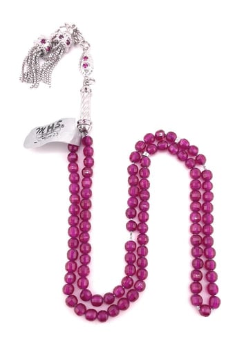 سبحة حجر الزركون الوردي