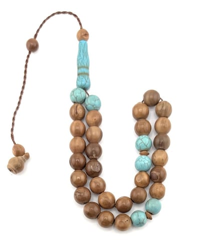 سبحة خشب جوز الكوك الطبيعي المطعم بالفيروز