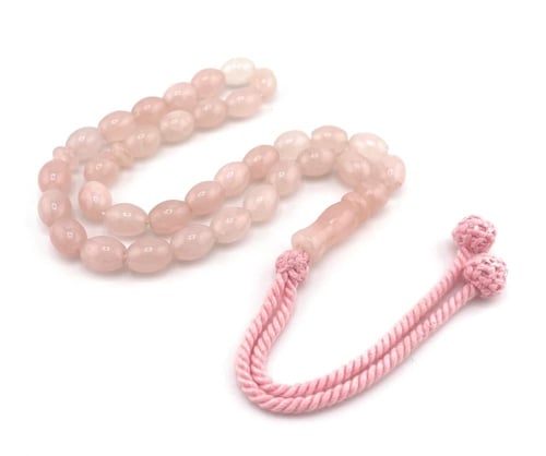 سبحة حجر الكوارتز الوردي (Rose Quartz)