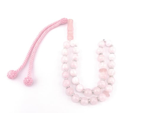 سبحة حجر الكوارتز الوردي (Rose Quartz)