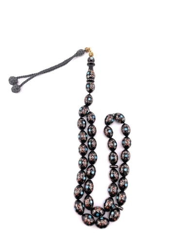 سبحة المرجان الأسود بالذهب عيار 18 مزينة بحجر الفي...