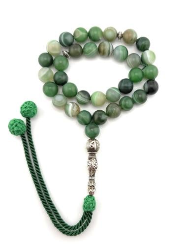 سبحة حجر العقيق الاخضر المطفي