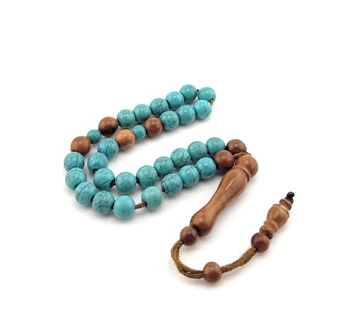 سبحة خشب جوز الكوك الطبيعي المطعم بالفيروز (8 ملم...