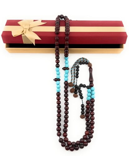 سبحة خشب جوز الكوك العودي الطبيعي المرصع باحجار ال...