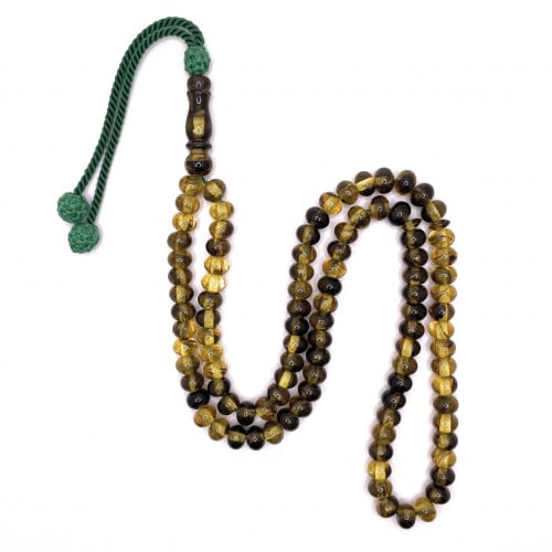 سبحة تراب كهرمان اخضر مشجر