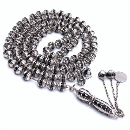 سبحة فضة مرصعة بأحجار زركون اسود