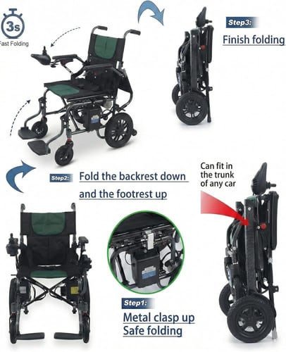 كرسي متحرك كهربائي قابل للطي بطارية ليثيوم ١٢ ساعه